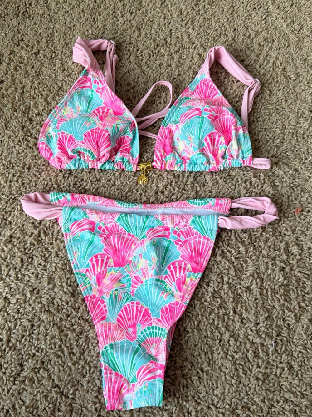 Amazon Pink & Aqua Shell Print Women's Bikini Set